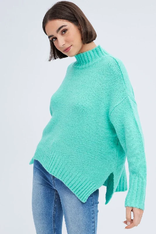 Daily Specials Green Knit Top Long Sleeve Oversized Turtleneck
