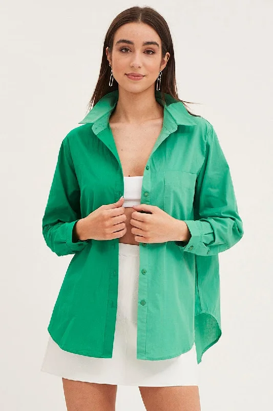 Final Clearance Green Relaxed Shirts Long Sleeve Colour Block