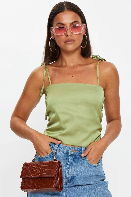 Discount Extravaganza Green Satin Cami Crop Top