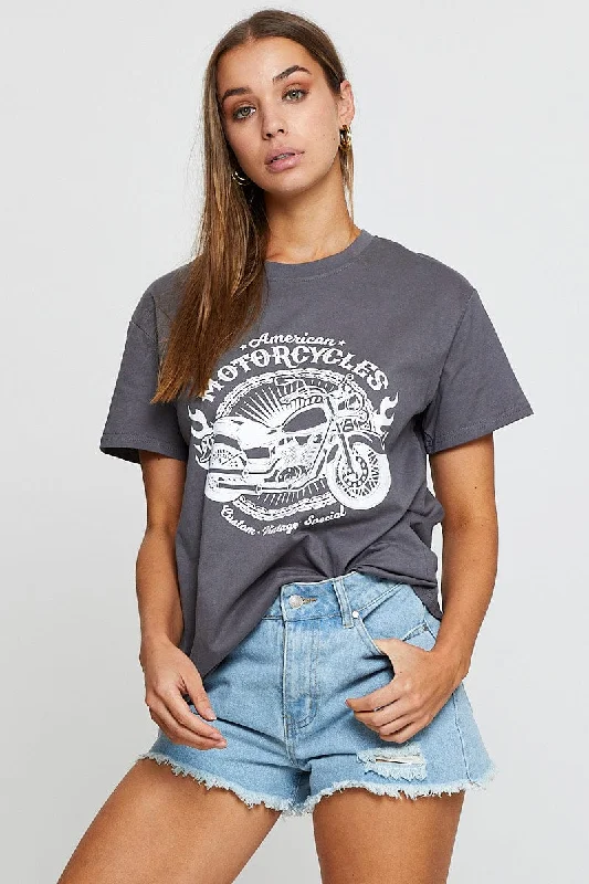 Special Discount Grey Graphic T Shirt Short Sleeve