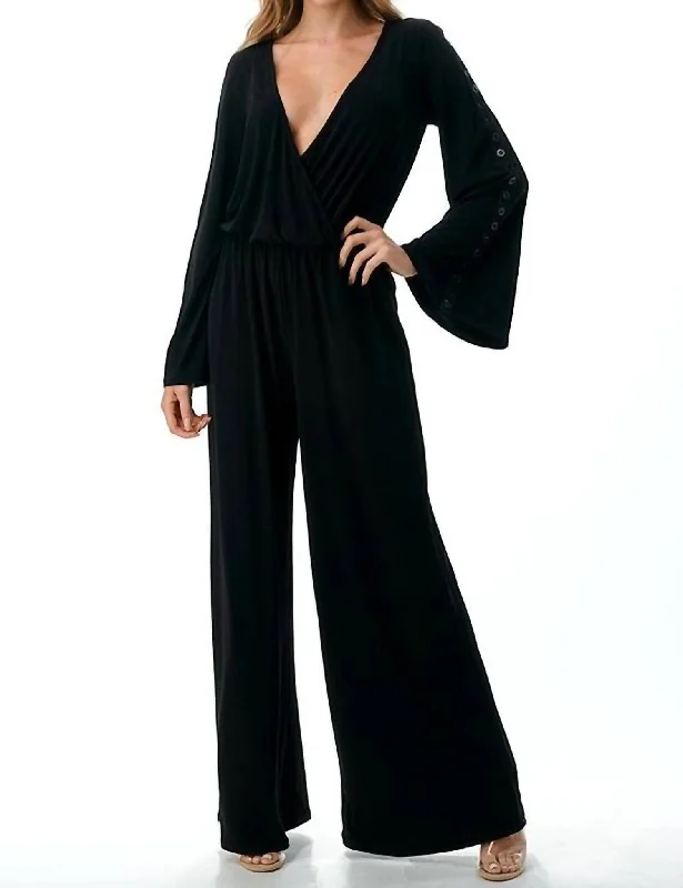 Online Only Gromment-Arm Detail Surplice Jumpsuit In Back