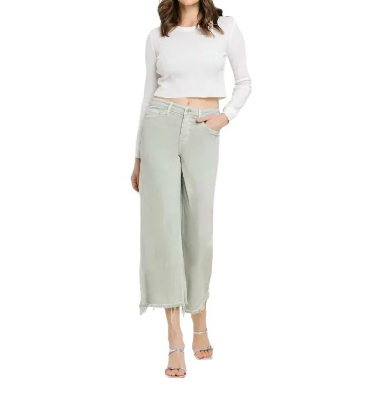 Massive Deals High Rise Wide Leg Crop Jeans In Dessert Sage