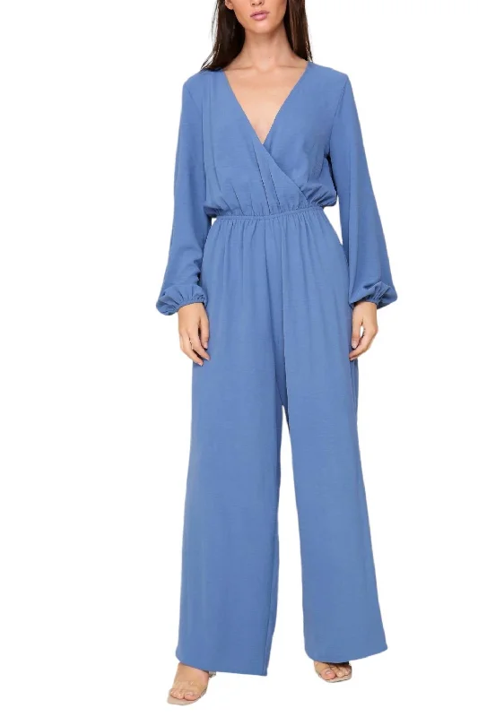 Price Fest Long Sleeve Jumpsuit In Blue