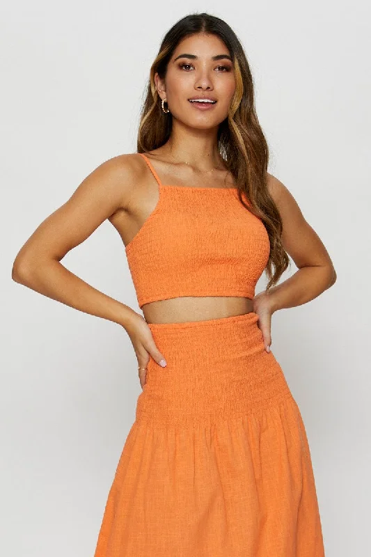 Exclusive Savings Orange Singlet Top Sleeveless Crop Square Neck