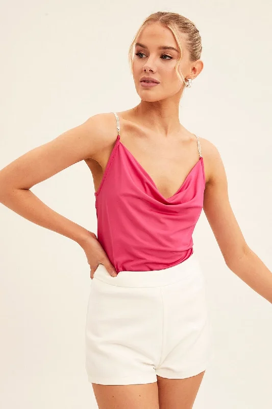 Price Rollback Pink Singlet Top Cowl Neck