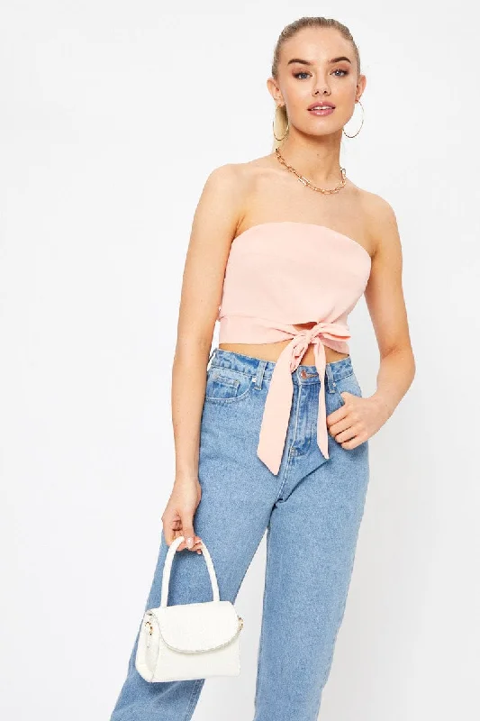 Exclusive Preview Pink Tie Front Bandeau Top