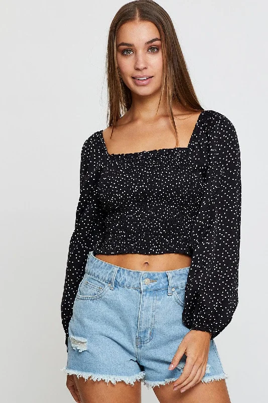 Holiday Sale Polka Dot Crop Top Long Sleeve