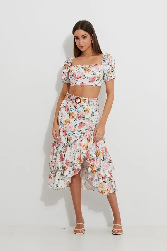Must-Have Deals Print Designer Square Neck Puff Shoulder Top