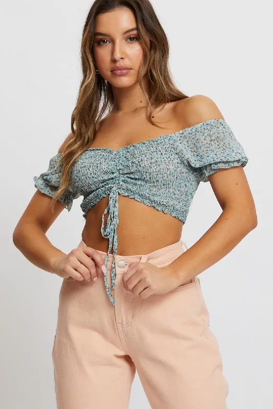 Price Reduction Print Rouching Crop Top
