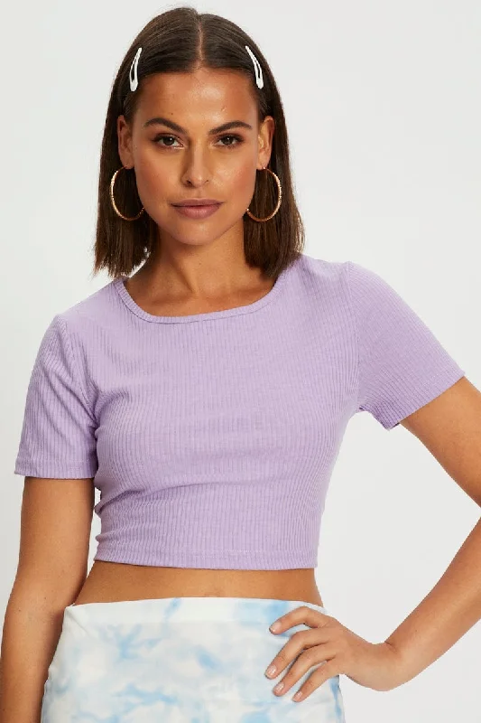 Deal Frenzy Purple Lace Up Backless Crop Tee