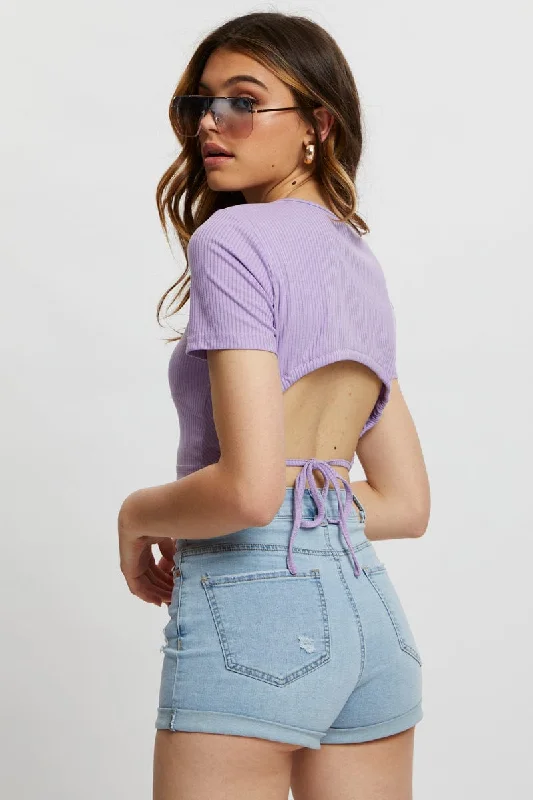 Seasonal Clearance Purple Tie Back Top Cut Out