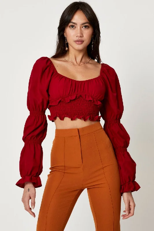 Overstock Sale Red Scoop Neck Top