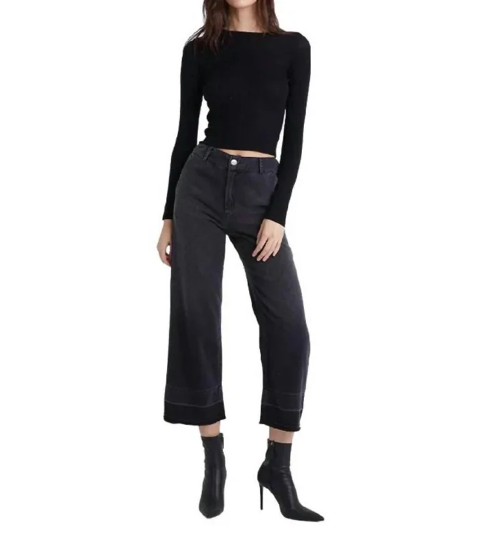 Get It Before It’s Gone Saige Wide Leg Crop Release Hem Jeans In Shadow Wash