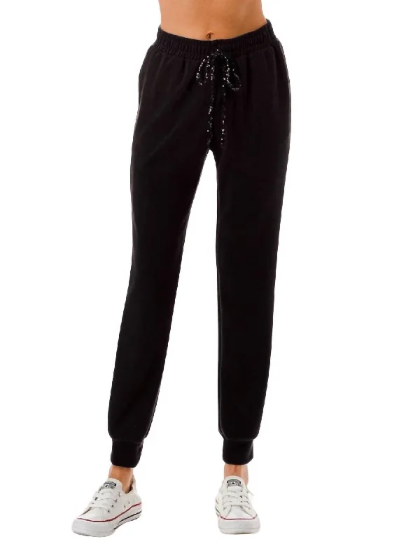 Extra Savings Sequin Drawstrings Jogger In Black