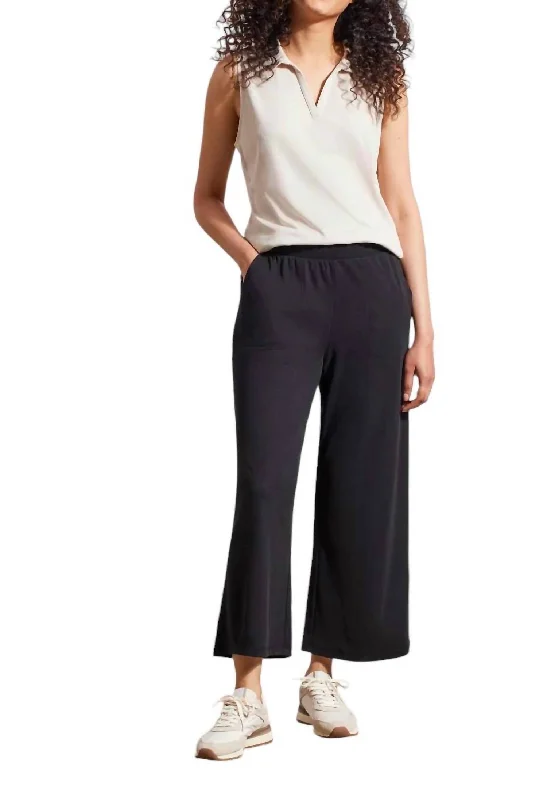 Final Clearance Sporty Ribbed Wide Leg Capri Pants In Black