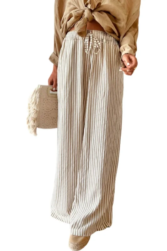 Last Chance Stripe Print Drawstring Pants In Brown