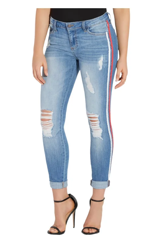Major Savings Striped Crop Skinny Jeans In Light Wash