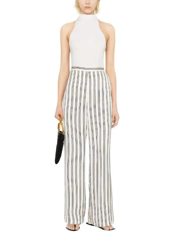 Limited Quantity Striped Satin Wide Leg Pant In Black Cream Stripe