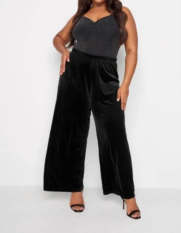 Mega Sale Velvet Wide Leg Pants In Black