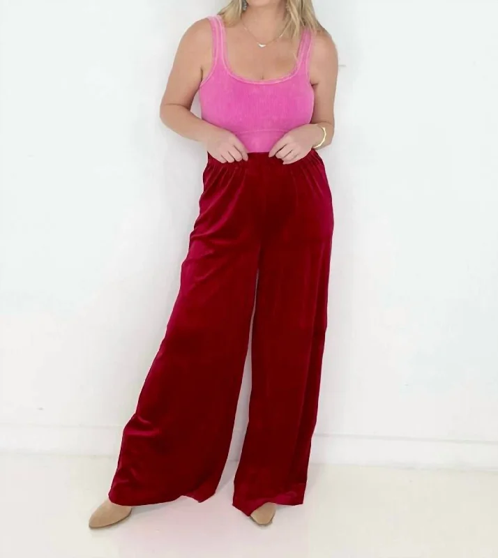 Fantastic Deals Velvet Wide Leg Pants In Red