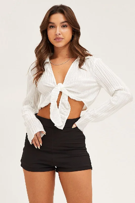 Can't Miss White Crop Shirts Long Sleeve