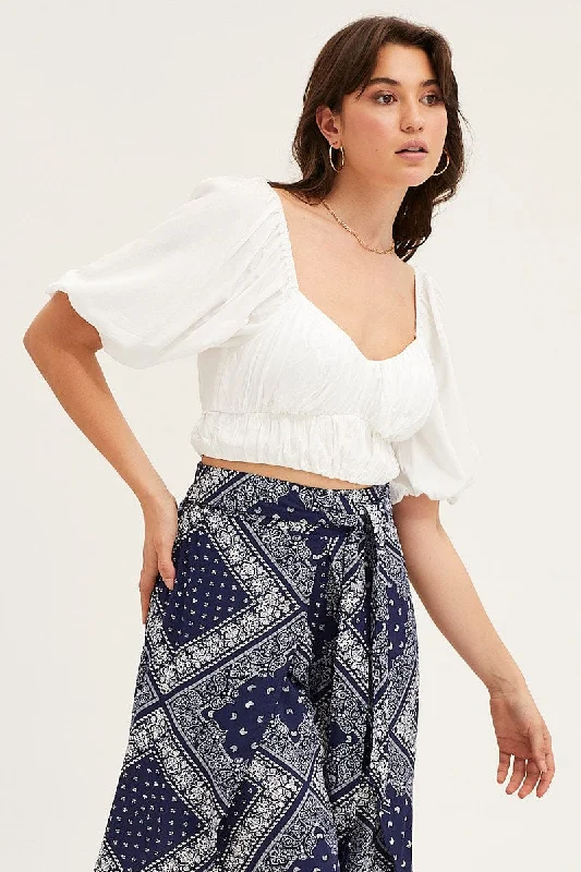 Special Savings White Crop Top Short Sleeve Sweetheart