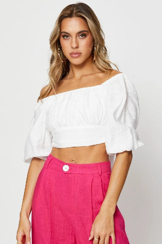 Fantastic Offers White Crop Top Short Sleeve Tie Up