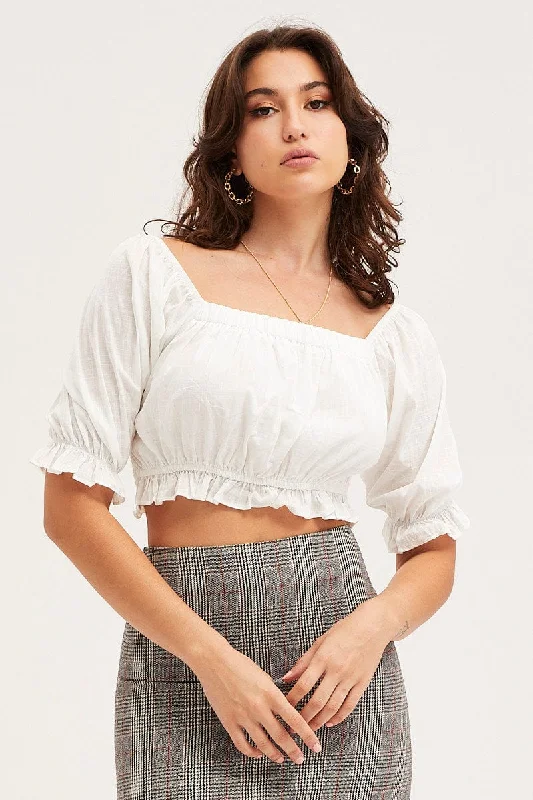 Super Bargain White Crop Top Three-Quarter
