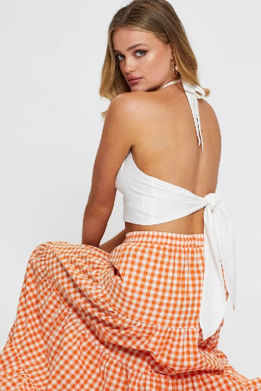 Super Deal White Halter Top Sleeveless Crop