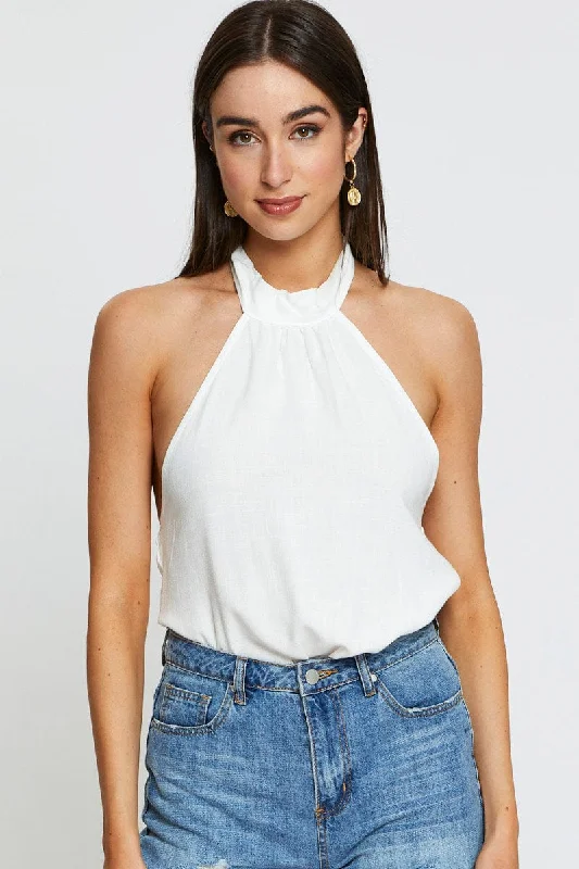 Special Offer White Halter Top Sleeveless Tie Up