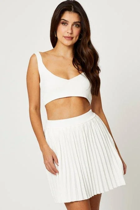 Deal Dash White Knit Skirt Bralette Set