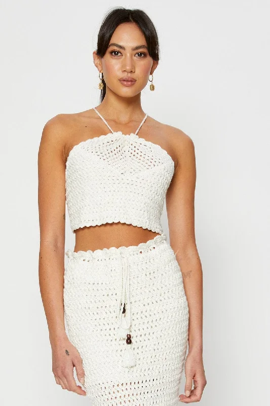 Weekend Deal White Knit Top Crop Crochet
