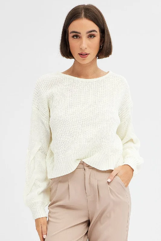 Don't Miss White Knit Top Long Sleeve Relaxed