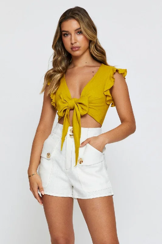 Hurry In White Light Must Singlet Sleeveless Tie Up Crop