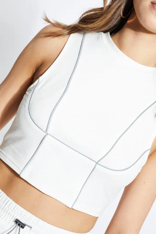 Today's Special White Reflective Piping Crop Top
