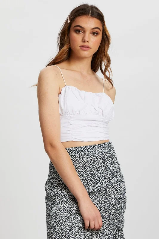 Best Bargains White Ruched Poplin Cami Top