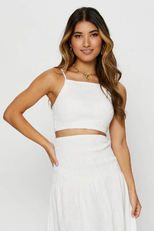 Epic Deals White Singlet Top Sleeveless Crop Square Neck