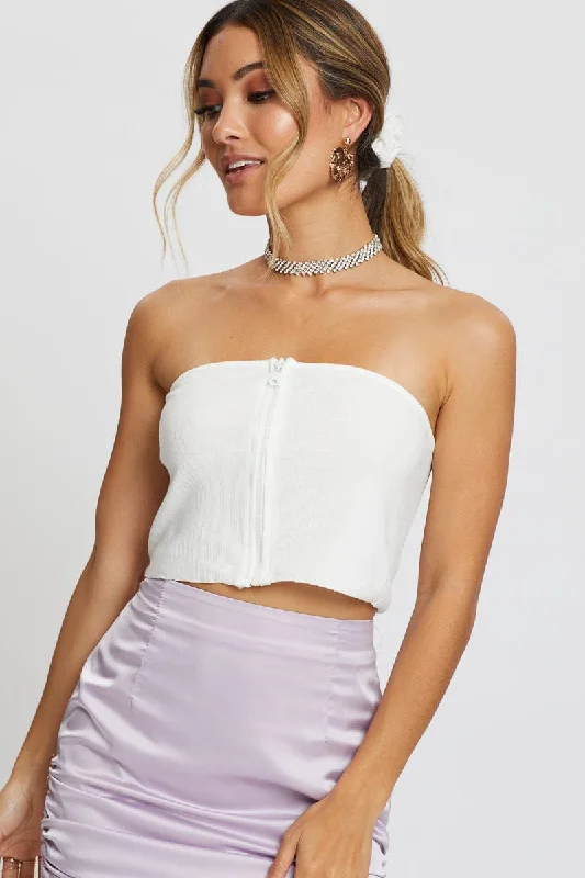 Limited Quantity White Zip Front Bandeau Top