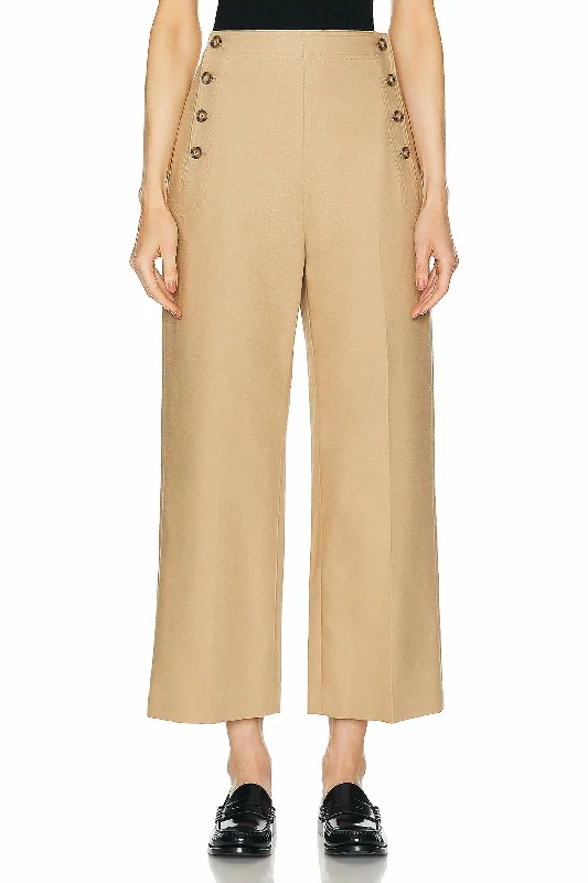 Act Now Wide Leg Cropped Sailor Pant In Tan