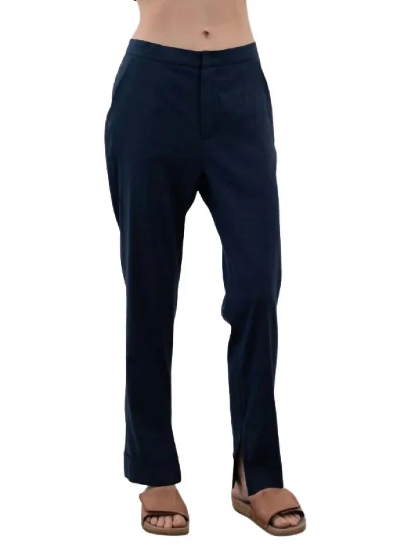 Hot Deal Wisteria Stretch Linen Cuffed Slim Pant In Indigo