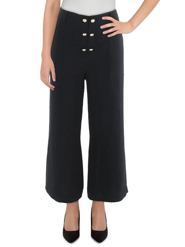 Take Advantage Womens Button Crepe Wide Leg Pants