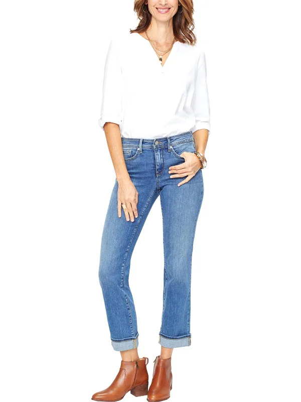 Can't Be Beat Womens Denim Cuffed Hem Straight Leg Jeans