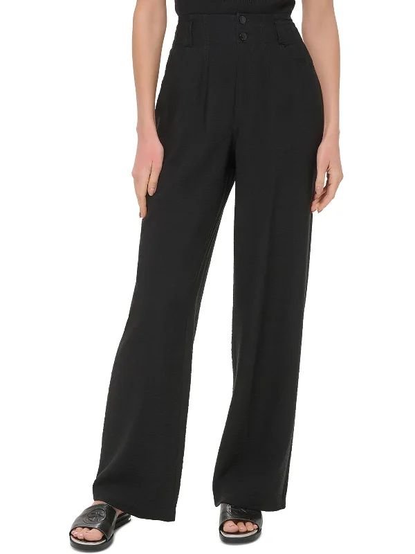 Savings Galore Womens High Rise Solid Wide Leg Pants