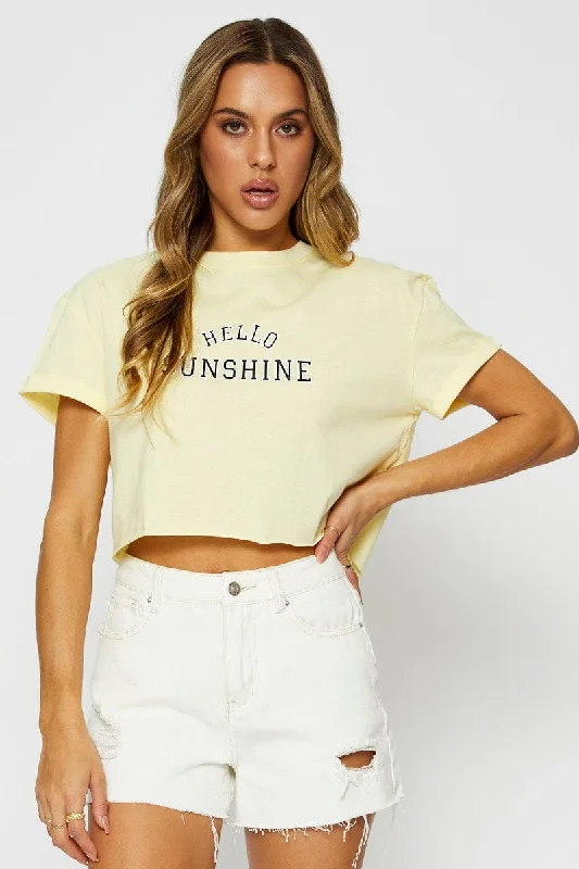 Last Chance Yellow Graphic T Shirt Short Sleeve Crop