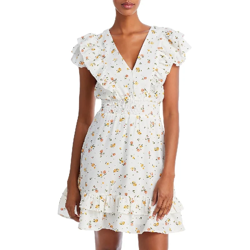 Deal Mania Aqua Womens Ruffle Sleeves Mini Fit & Flare Dress