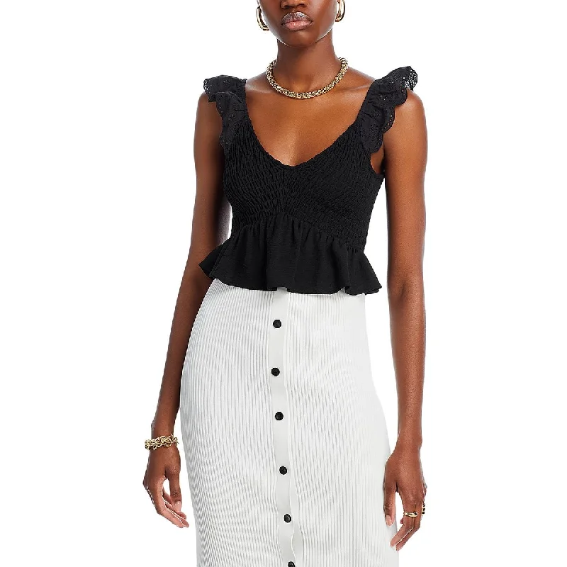 Online Exclusive Aqua Womens Smocked Eyelet Cropped
