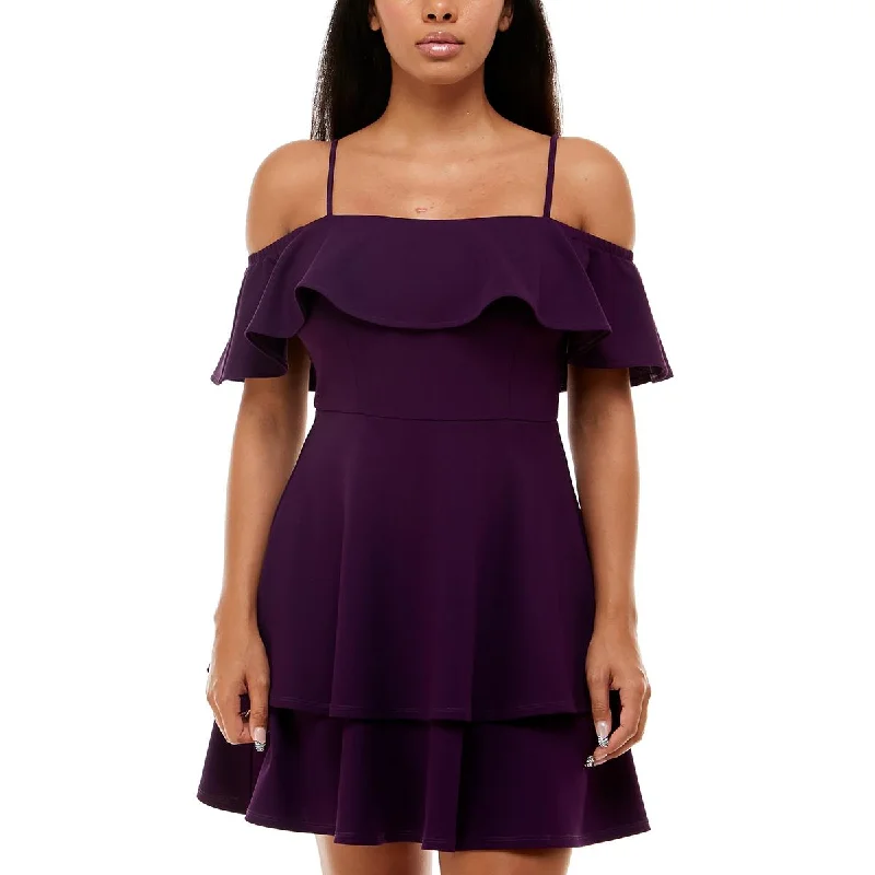 Deal of the Week B. Darlin Womens Juniors Ruffled Off-The-Shoulder Cocktail and Party Dress