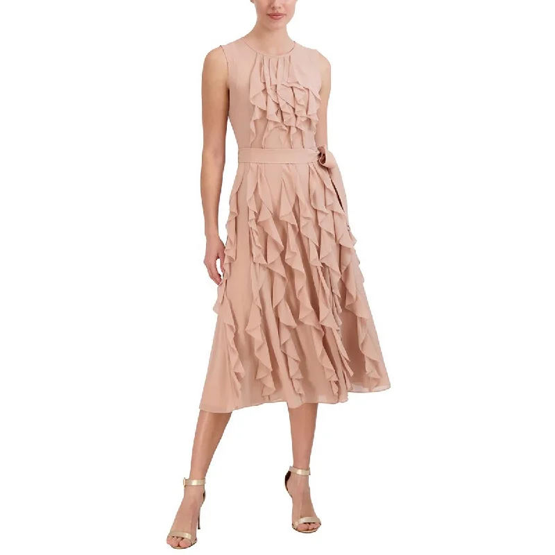 Super Deal BCBGMAXAZRIA Womens Midi Cascade Ruffle Cocktail And Party Dress
