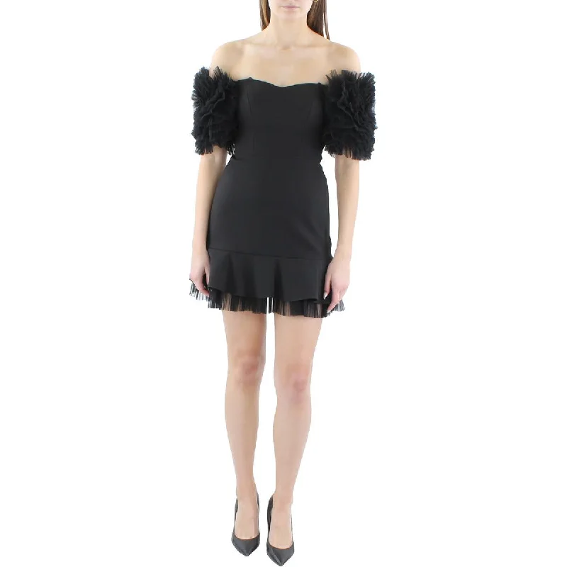 Can't Be Beat BCBGMAXAZRIA Womens Off-The-Shoulder Ruffle Cocktail And Party Dress