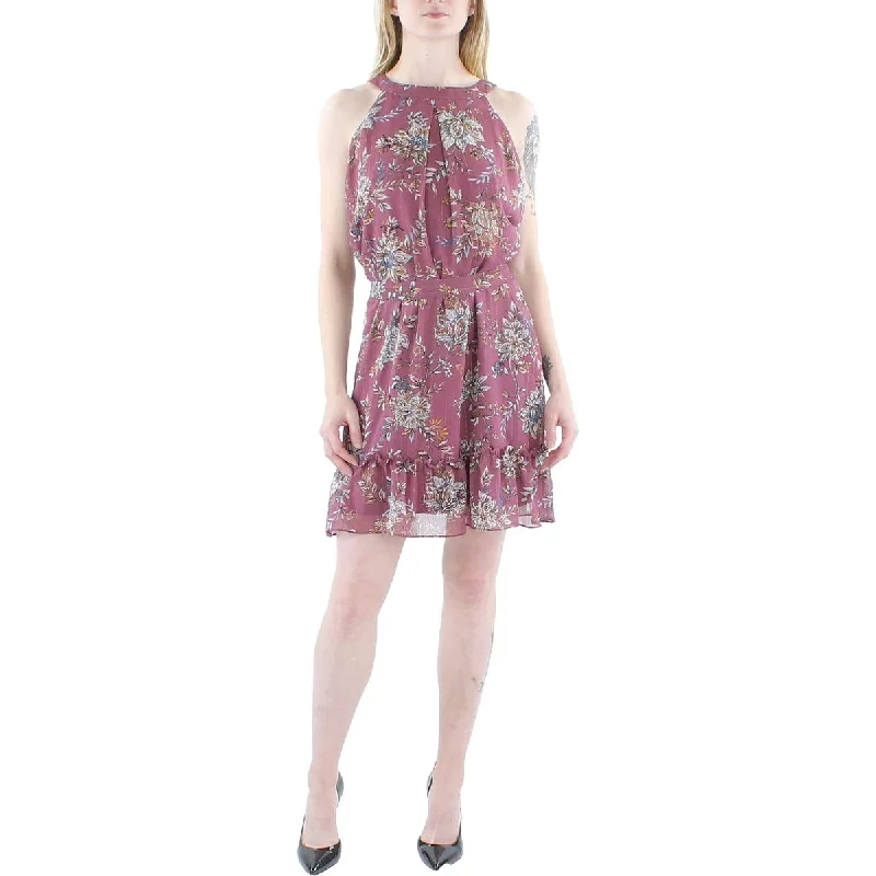 Deal Mania BCX Womens Juniors Metallic Floral Halter Dress